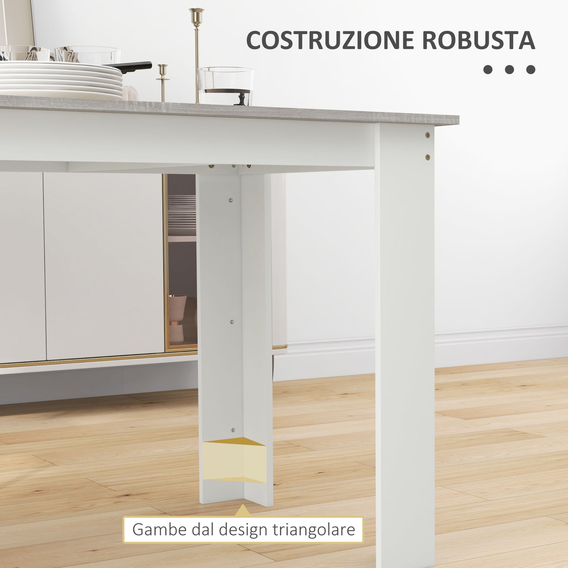Tavolo da Pranzo Moderno per 4-6 Persone 120x69x75 cm in Legno Grigio e Bianco