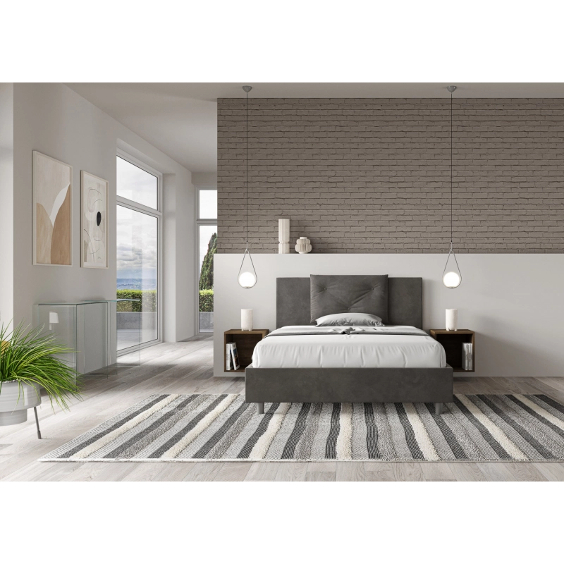 Letto imbottito Matrimoniale francese 140x210 cm Appia - Con rete,Microfibra,Grigio