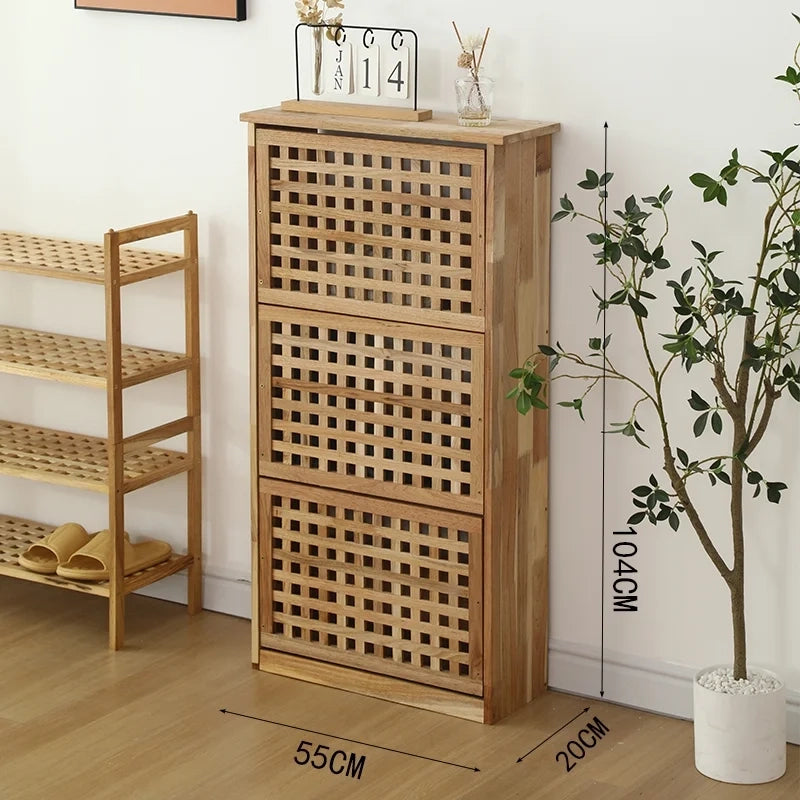 Scarpiera, 3 ante, design a traliccio, legno di noce