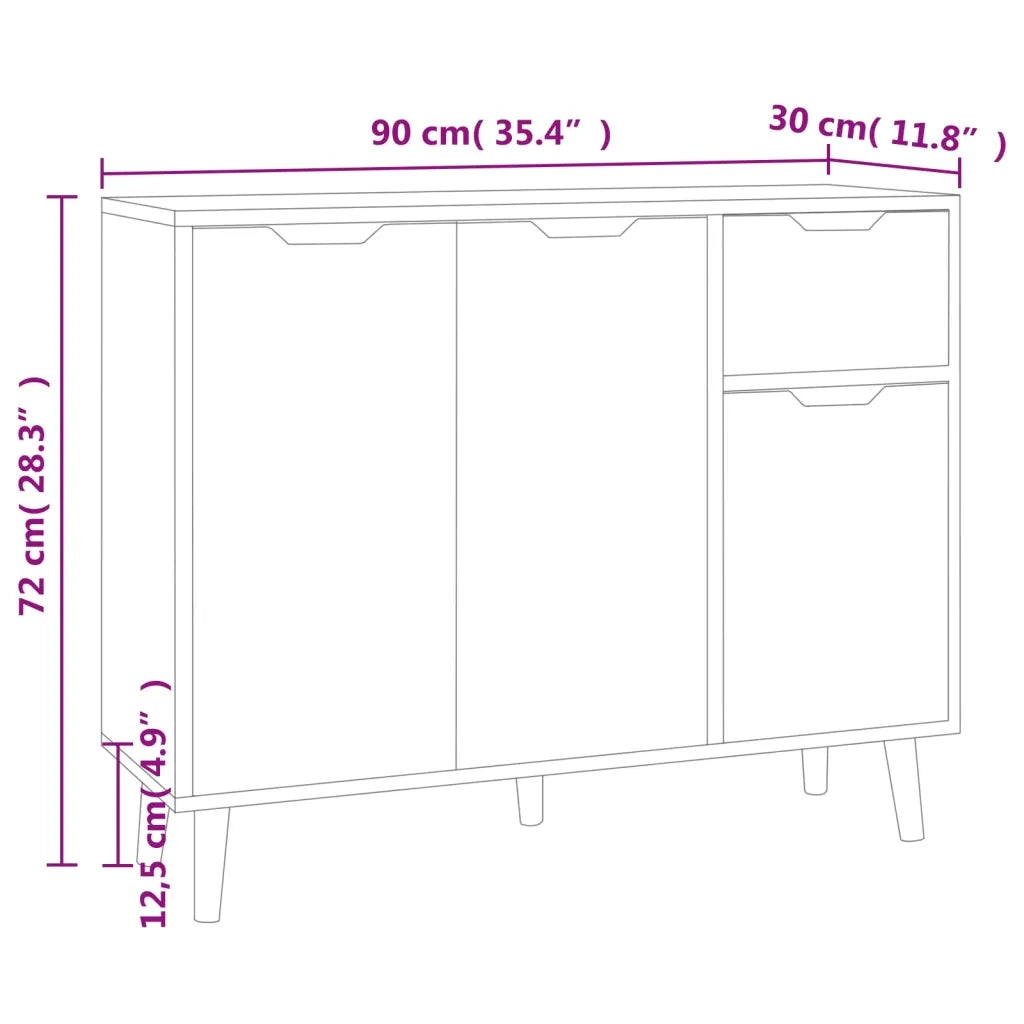 Credenza-Buffet-Armadio da cucina Grigio Cemento 90x30x72 cm in Legno Multistrato
