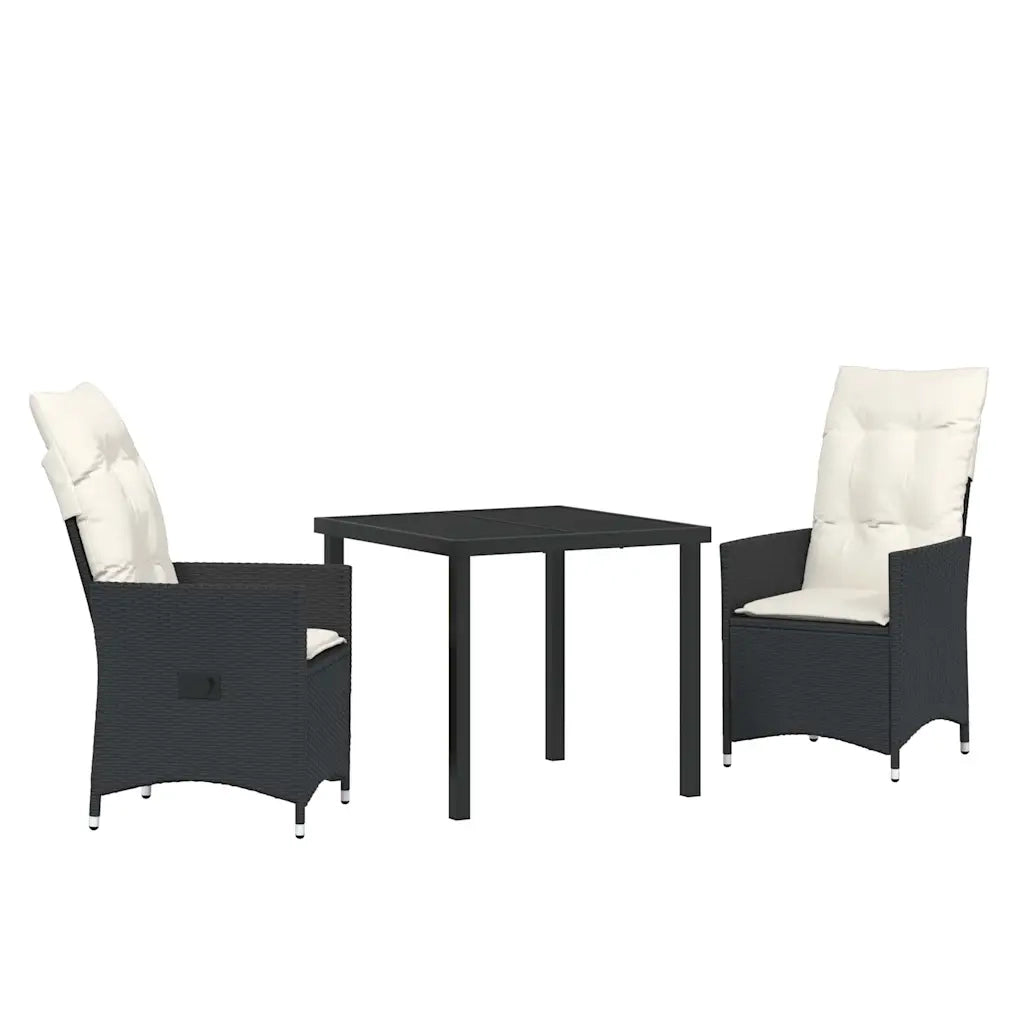 Set da Pranzo per Giardino con cuscino 3 pcs Nero polyrattan