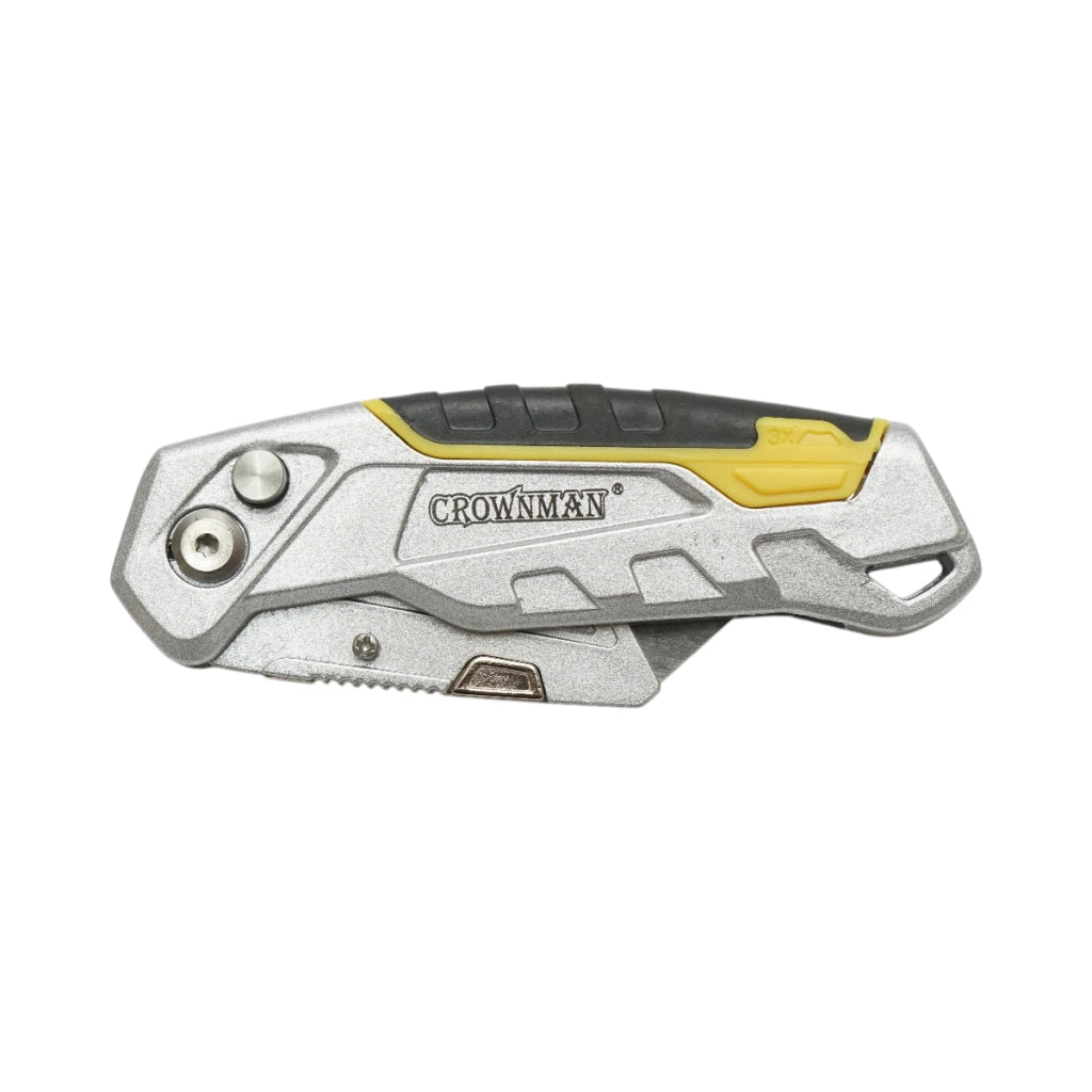 Coltello pieghevole professionale con lama in acciaio SK5 da 19 mm e corpo in alluminio Crownman per impieghi gravosi.