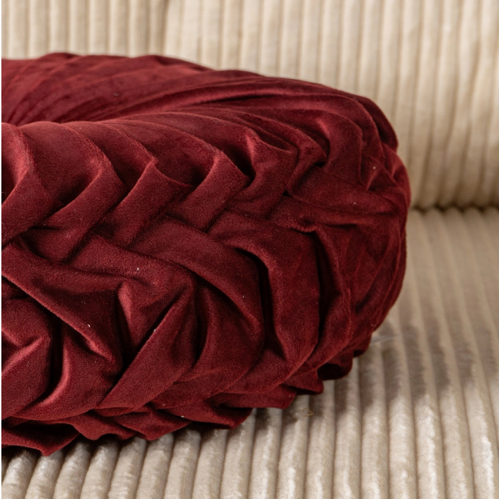 Cuscino Rotondo Zucca Effetto Velluto Circolari Per Divano Decorativo Letto 40 Cm  Bordeaux