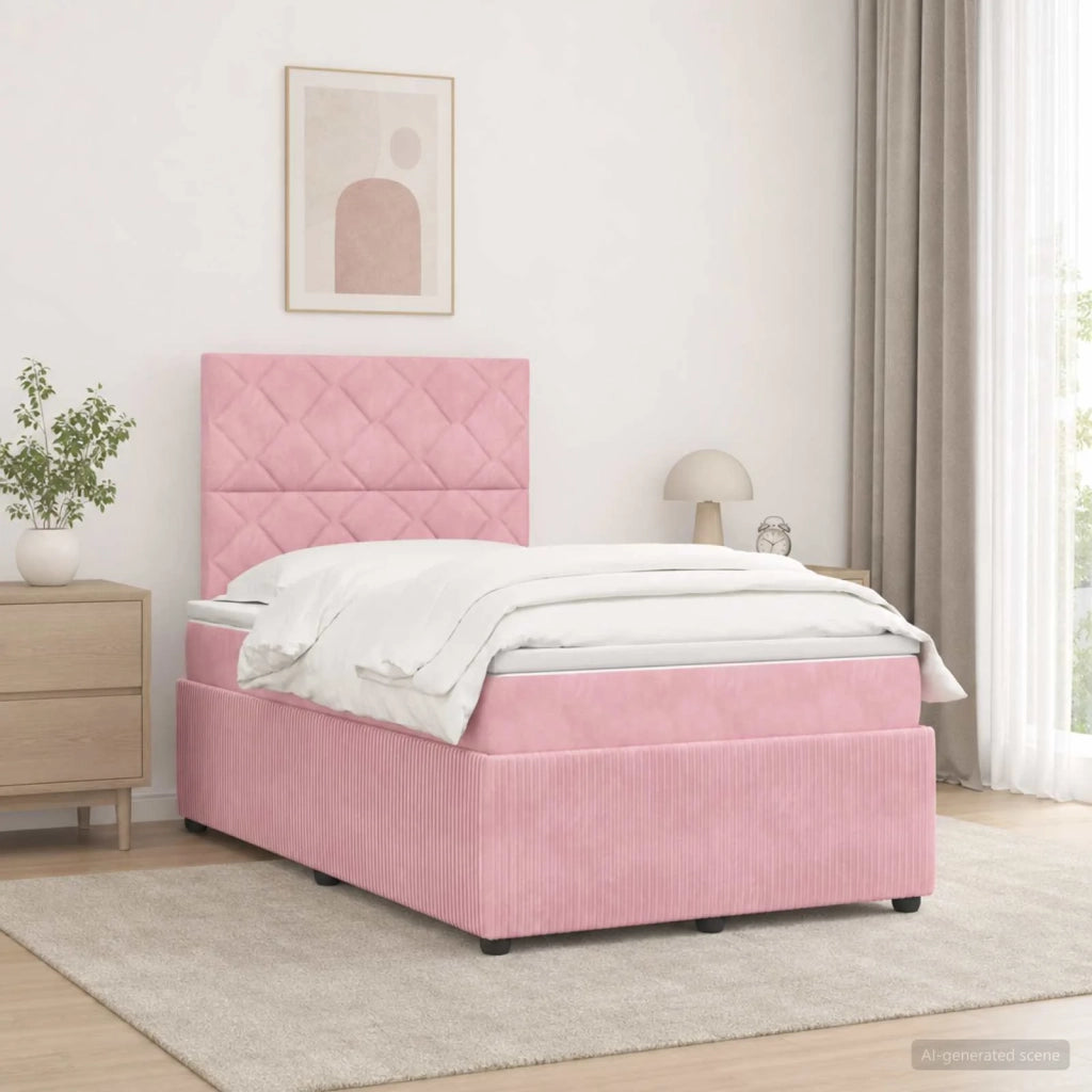 Letto Box Spring LED con Materasso Rosa 120 x 190 cm Velluto 3456040