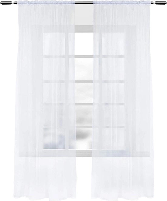 Tende - 2 Pezzi - 100% Poliestere - Tendina/Tenda/Vetrata - Bianco - 140x175cm