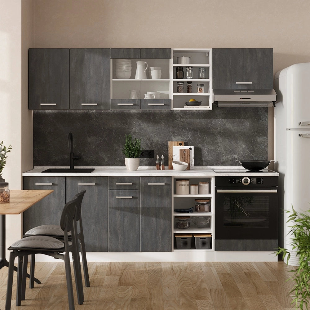 Cucina componibile R-Line Calce nera/Bianco 240 cm senza piano di lavoro Vicco