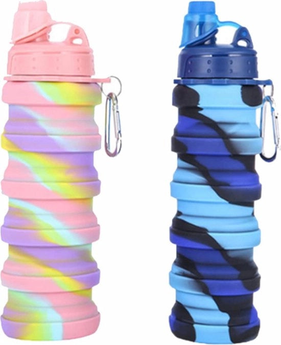 Bicchieri Opvouibili 500 ML - 2 Pezzi - Rosso e Blu - 100% BPA - 100% Imprimiti - Forma di Granata - Materiali di Silicone Flessibili