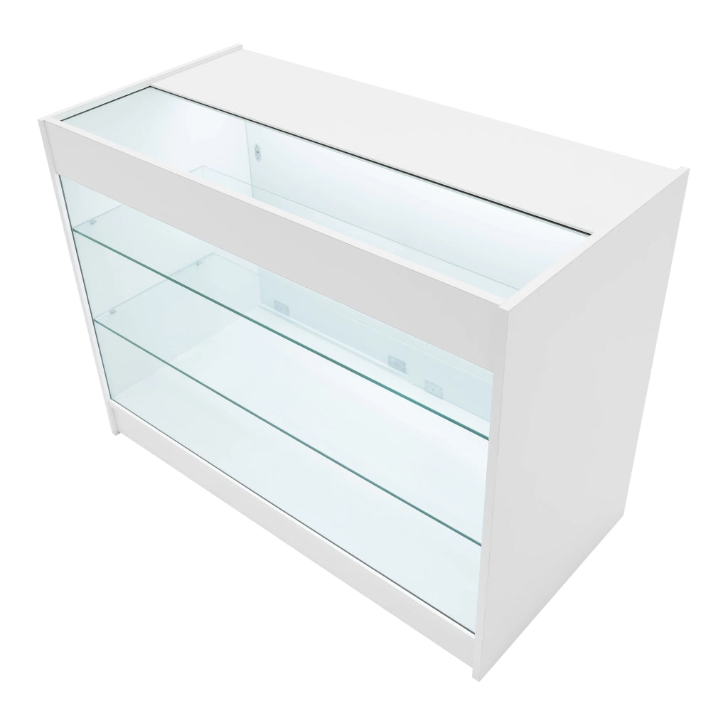 Set Bancone Bianco Apollo LED K1200 LM60 con Vetrina Espositiva 3 Ripiani