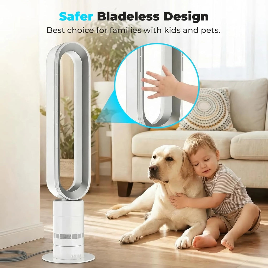 Ventilatore a torre senza lama, 10 velocità, oscillante a 71°, timer 9H, con telecomando, sicurezza per bambini, silenziatore, con display a LED, per camera da letto, ufficio