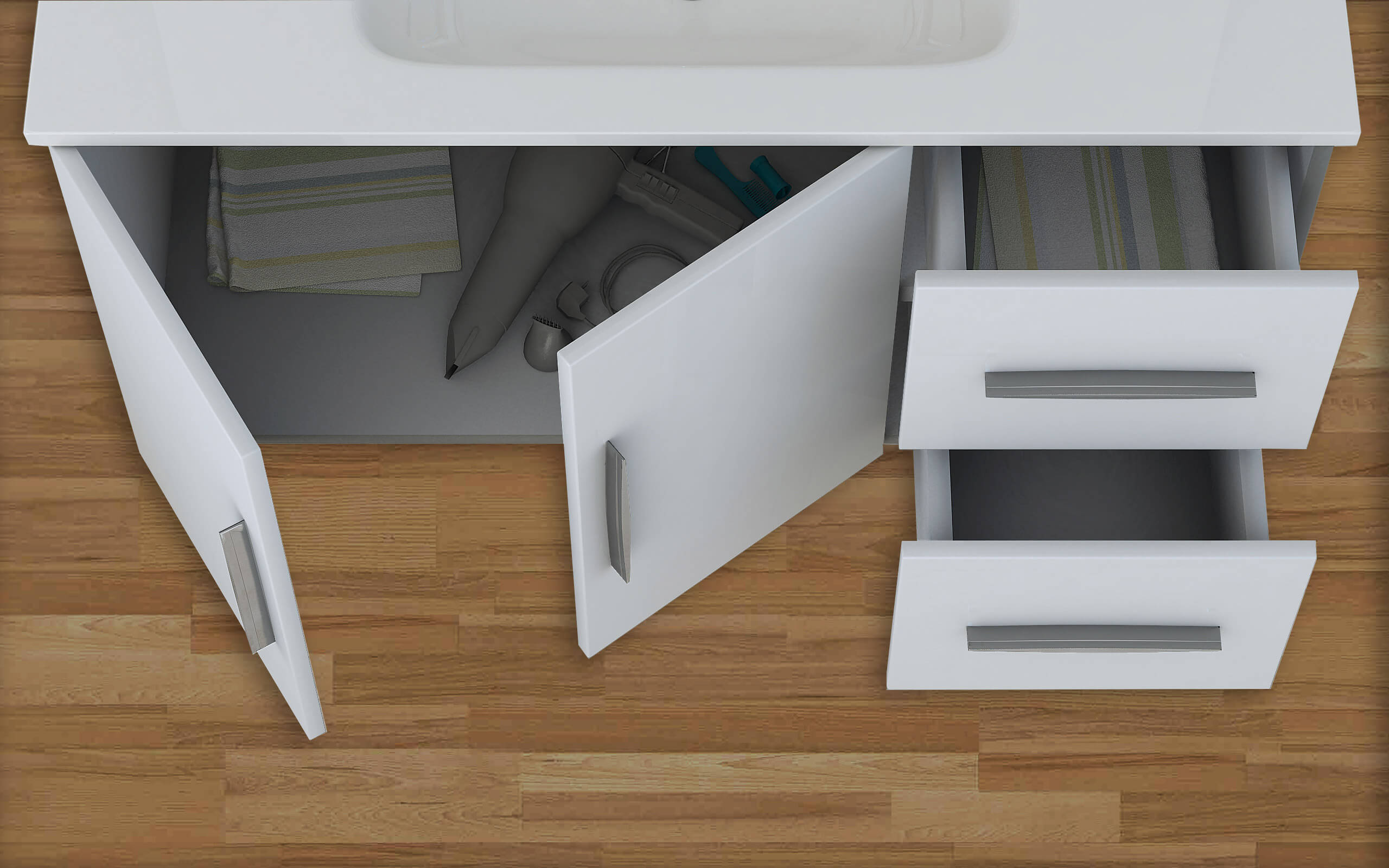 Mobile Bagno Sospeso 100 cm Lavabo e Specchio Tavassi Venere Bianco Lucido