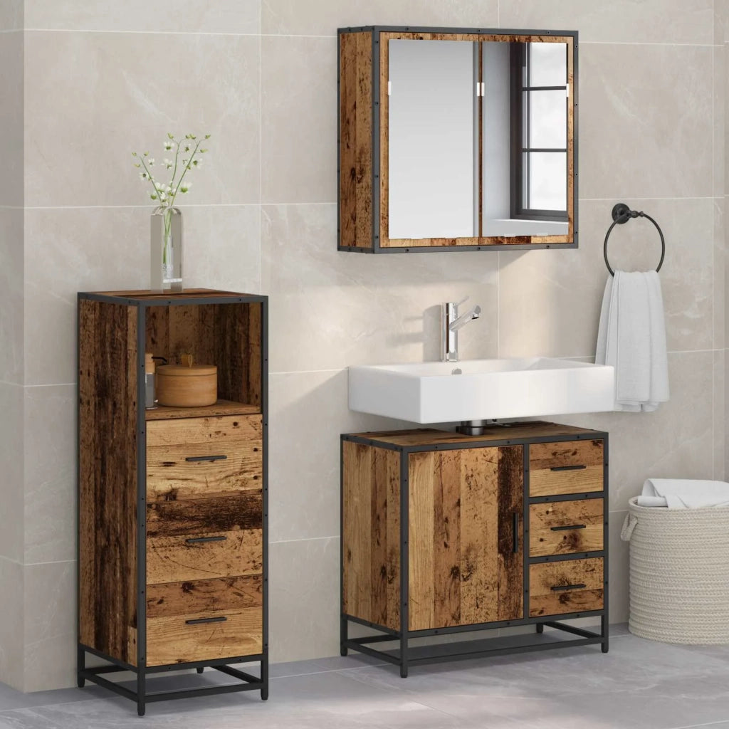 Set di mobili per il Bagno | Armadio da bagno con cassetto 3 pz Legno vecchio
