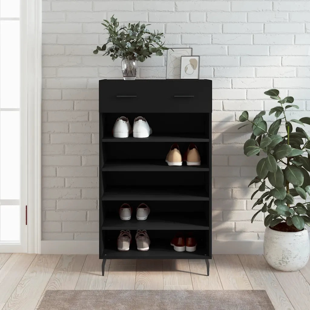 Scarpiera-Scaffale per scarpe Nera 60x35x105 cm in Legno Multistrato 838045