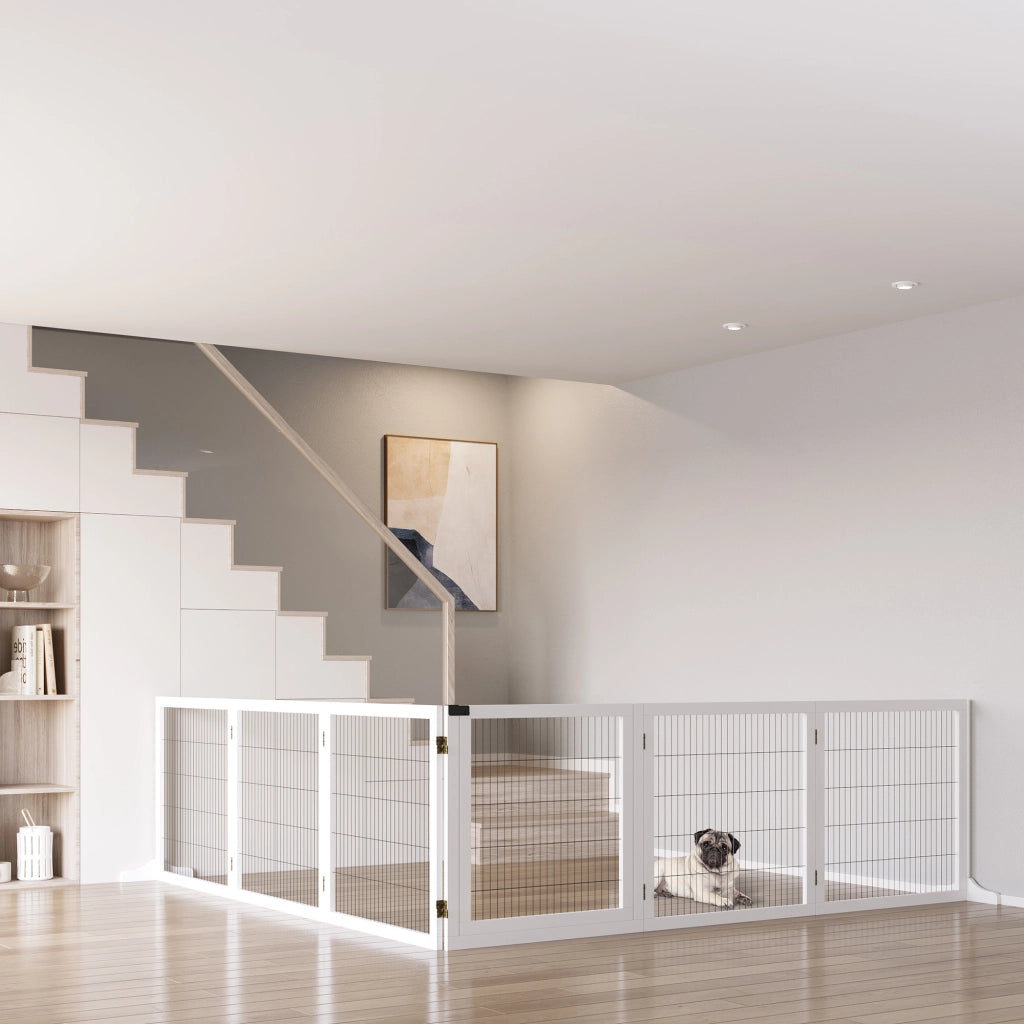 Cancello per Cani Pieghevole ¨C zephmum ¨C Bianco Legno Pino 432x36x70 cm