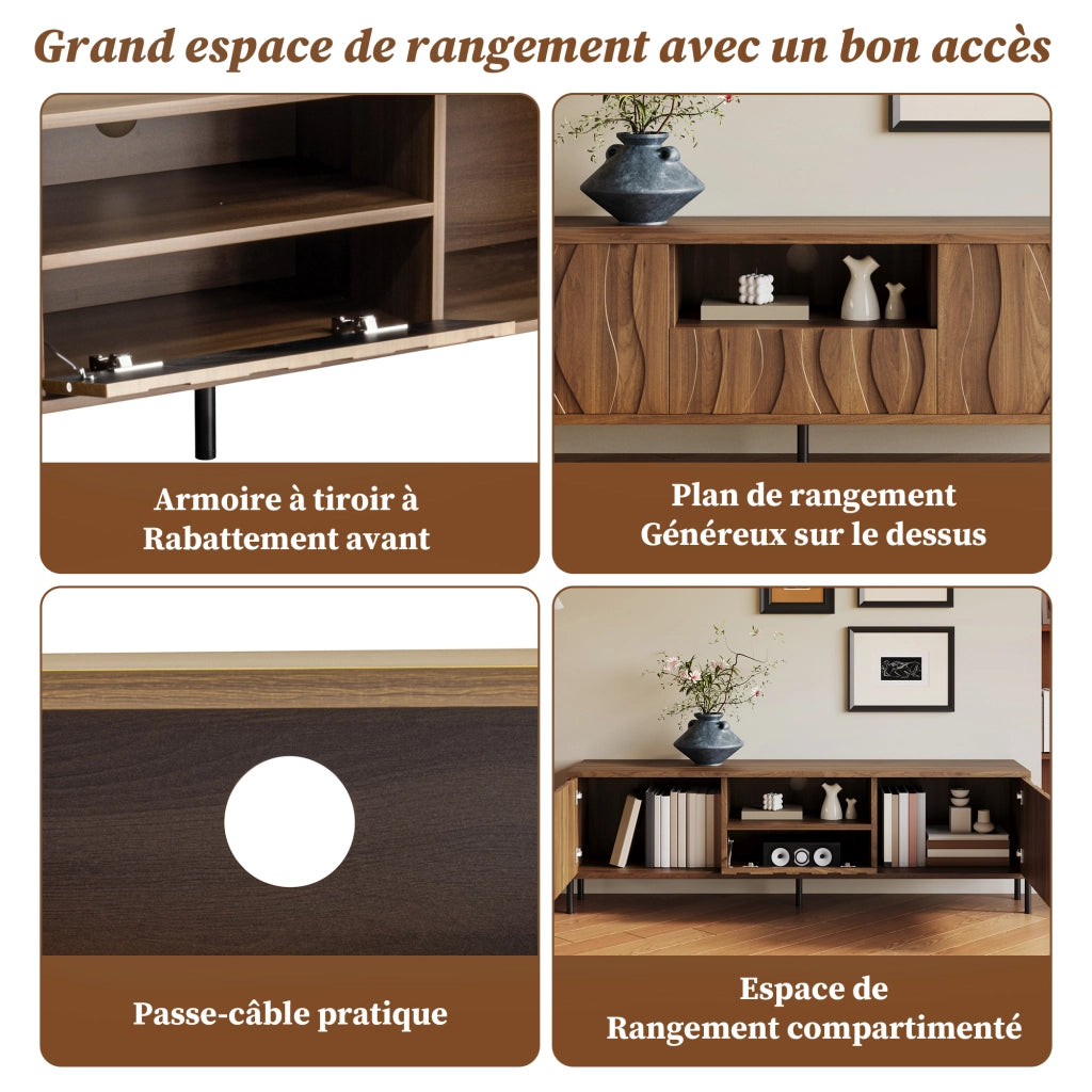 Mobile TV con 3 Ante e 1 Vano; Passacavi; Stile Moderno; Soggiorno; in MDF; Naturale; 160??35??46 cm