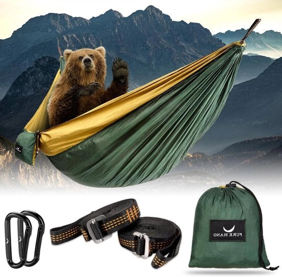Matrimoniale Ultralight Campinghangmat in Parachutezelo - Portata Massima 300 kg - 275 x 140 cm - Con Attacco di Cintura e Karabina - Ideale per Spiaggia e Giardino