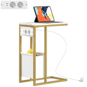 Tavolino da salotto con piano in effetto marmo e stazione di ricarica ¨C Minimal ¨C bianco 46x25x62,5 cm