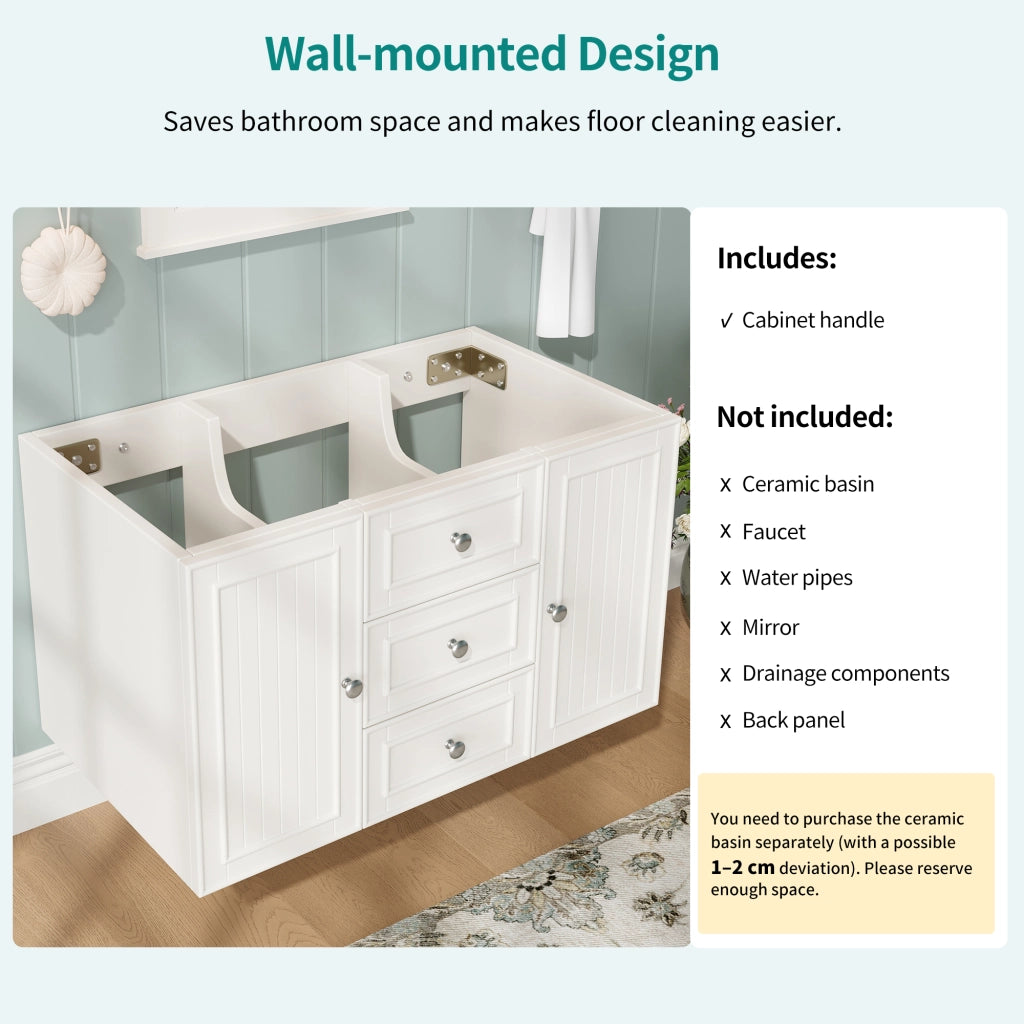 Mobile sottolavabo sospeso con 3 cassetti e vano contenitore per bagno moderno bianco 78,5 × 46 × 46,8 cm