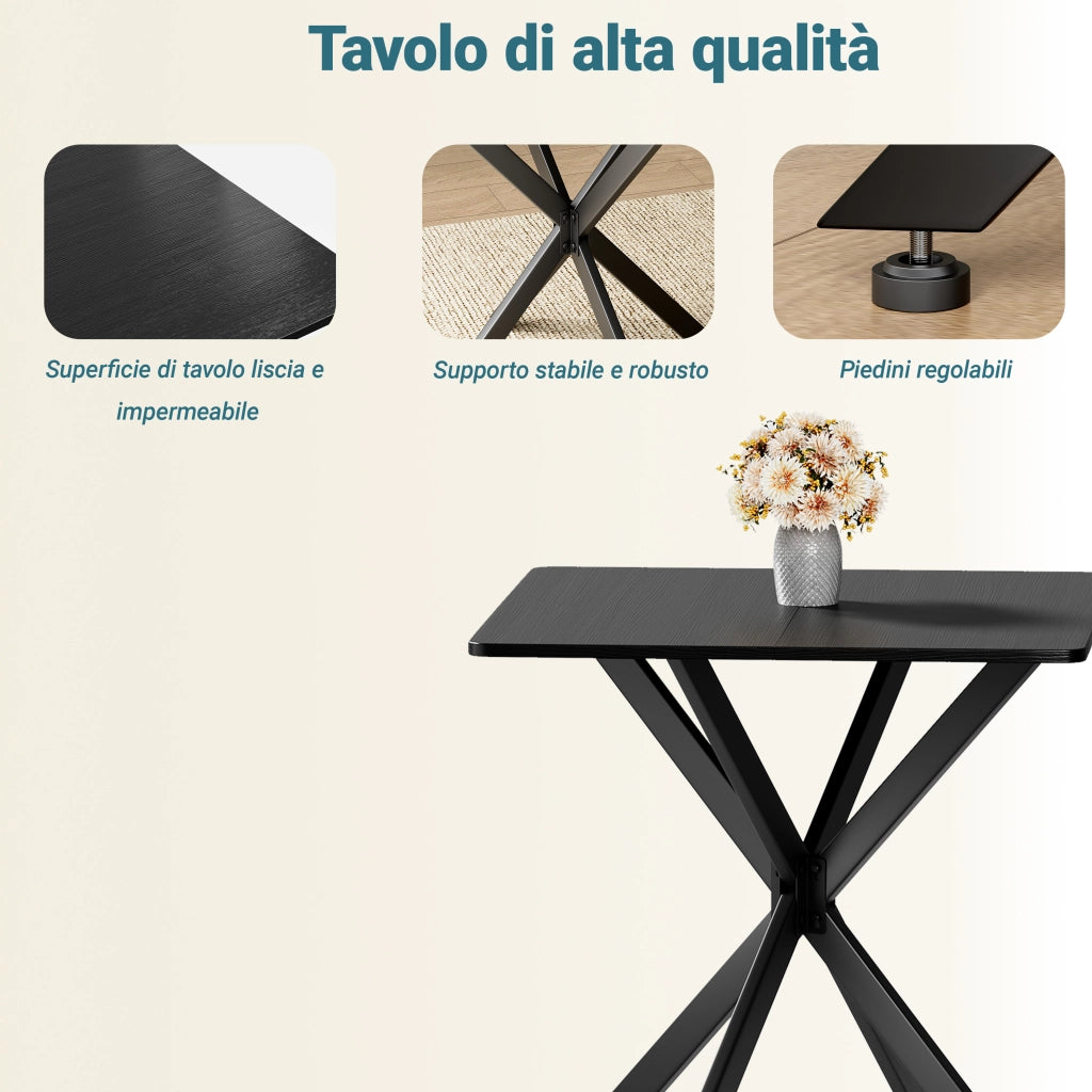 Scrivania lineare con struttura a X in ferro piano in truciolare nero per casa e home office 80 × 80 × 75 cm