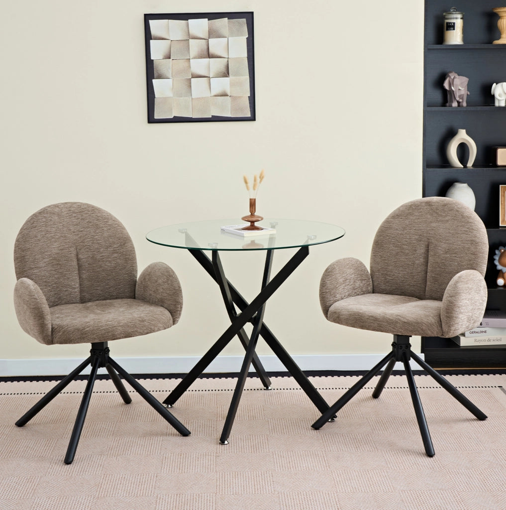 Set di 2 sedie girevoli con braccioli in chenille e metallo nero; taupe