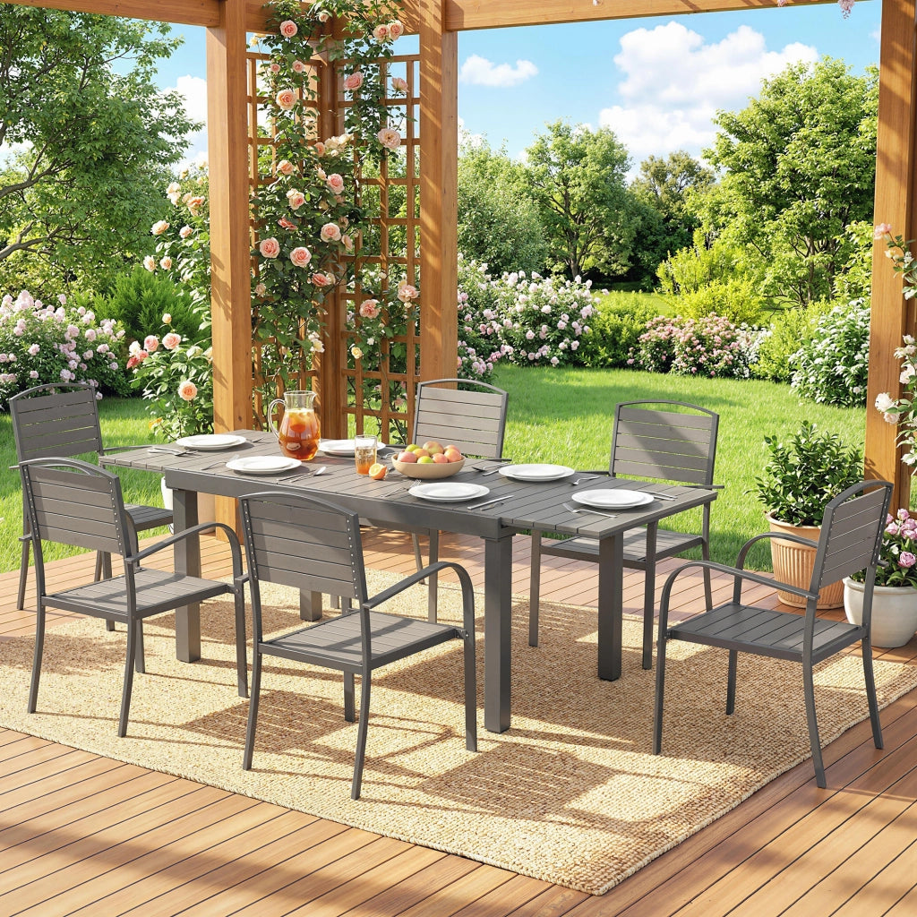 Set di sedute per mobili da giardino Tavolo estese in 7 pezzi con 6 sedie Struttura in alluminio stile a listelle