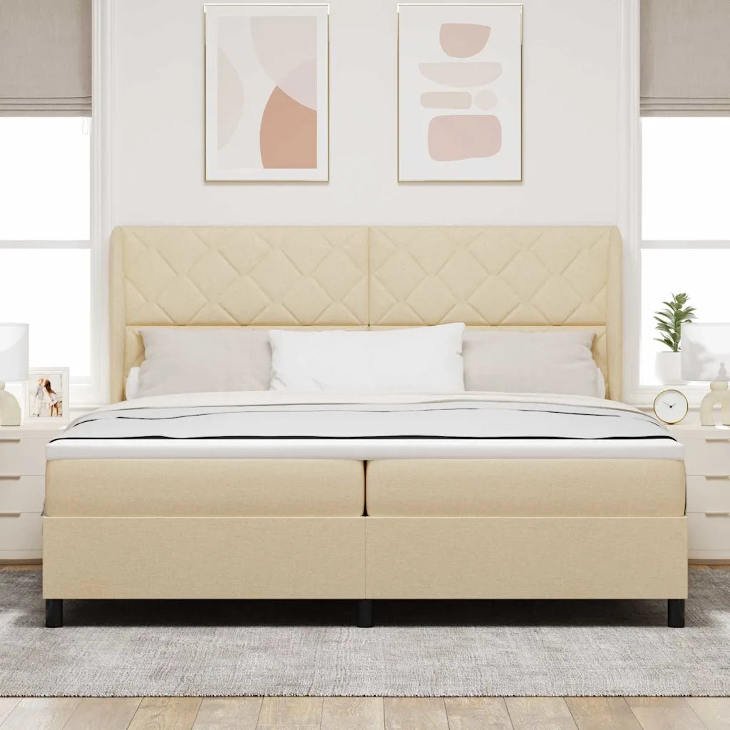 Letto a molle con materasso Crema 200 x 200 cm Tessuto 3340653