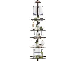 Supporto per doccia telescopico - Supporto per doccia senza fori - Supporto angolare - Supporto per asciugamano - Pianale per doccia - Adatto per altezze da 137 a 290 cm