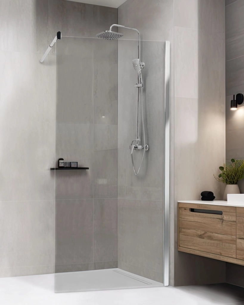 Schermo doccia in vetro temperato Box senza porte per bagno argento 100 x 190 design moderno