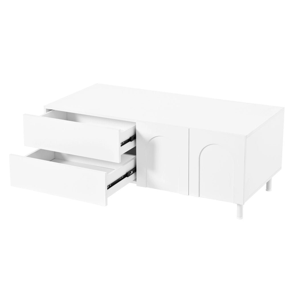 Tavolino da caffè 100x50x39.5 cm con 2 cassetti e 2 porte; contenitore chiuso; MDF e pannello truciolare; bianco