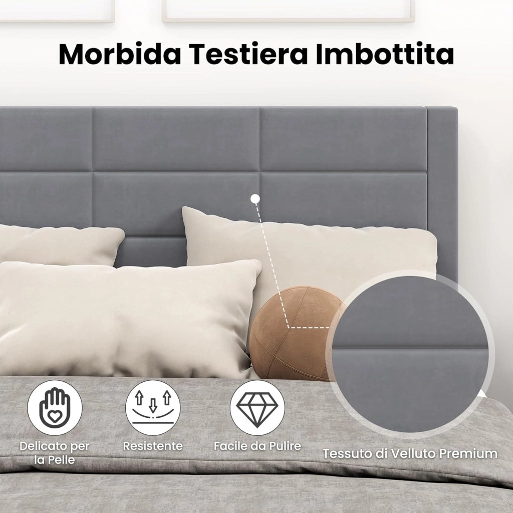 Struttura Letto Imbottito Matrimoniale 140x200 cm, Letto Piattaforma Imbottito, con Testiera in Morbido Tessuto di Velluto e Supporto a Doghe di Legno, Silenzioso, Carico 250kg (Stile 1)