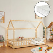 Letto Singolo Hesel per Cameretta Forma di Casetta con Materasso 90 x 200 cm Naturale [en.casa]