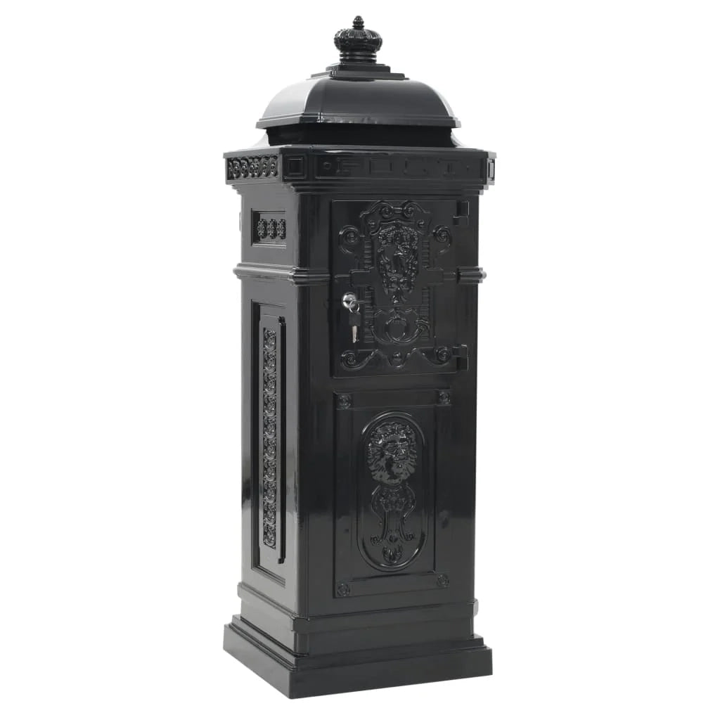 Cassetta postale vintage in alluminio antiruggine nera con pilastro 02_0041554