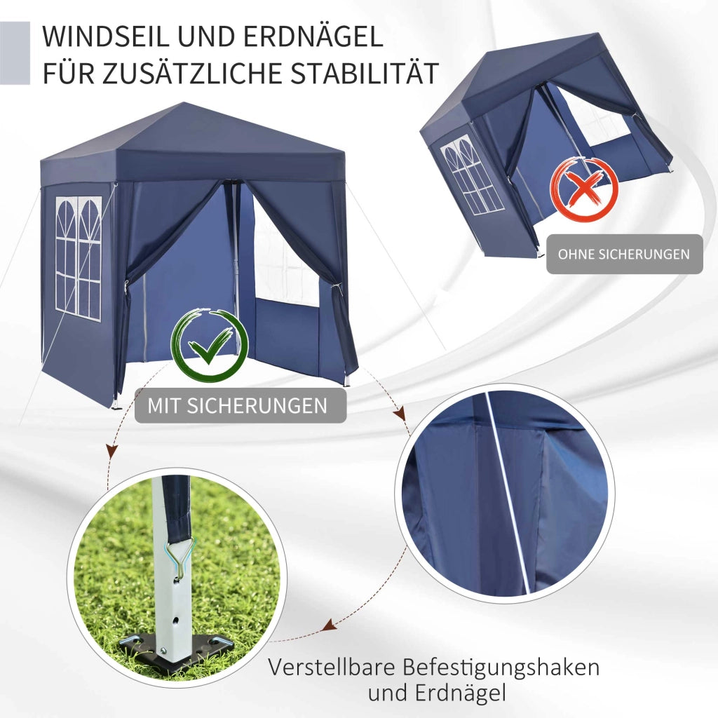 Gazebo pieghevole ¨C zephmum ¨C 2x2m blu metallo con 4 pareti e 2 finestre