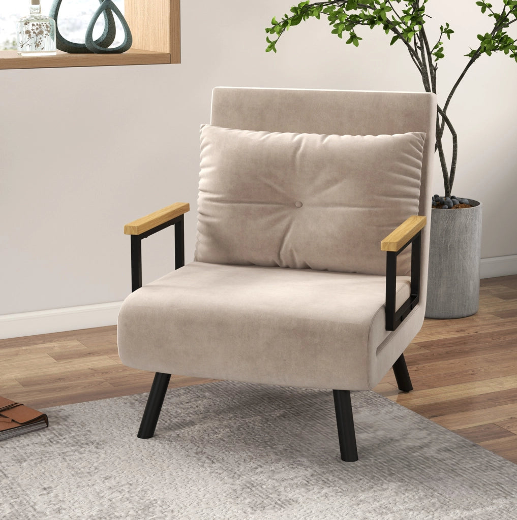Poltrona letto beige in tessuto effetto velluto reclinabile