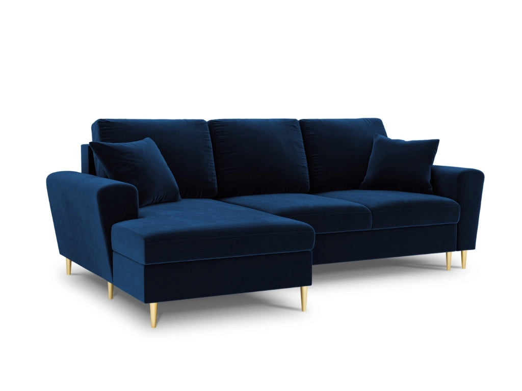 Cosmopolitan Design - Divano convertibile angolare sinistro con contenitore "Kyoto" 4 posti in velluto blu reale 