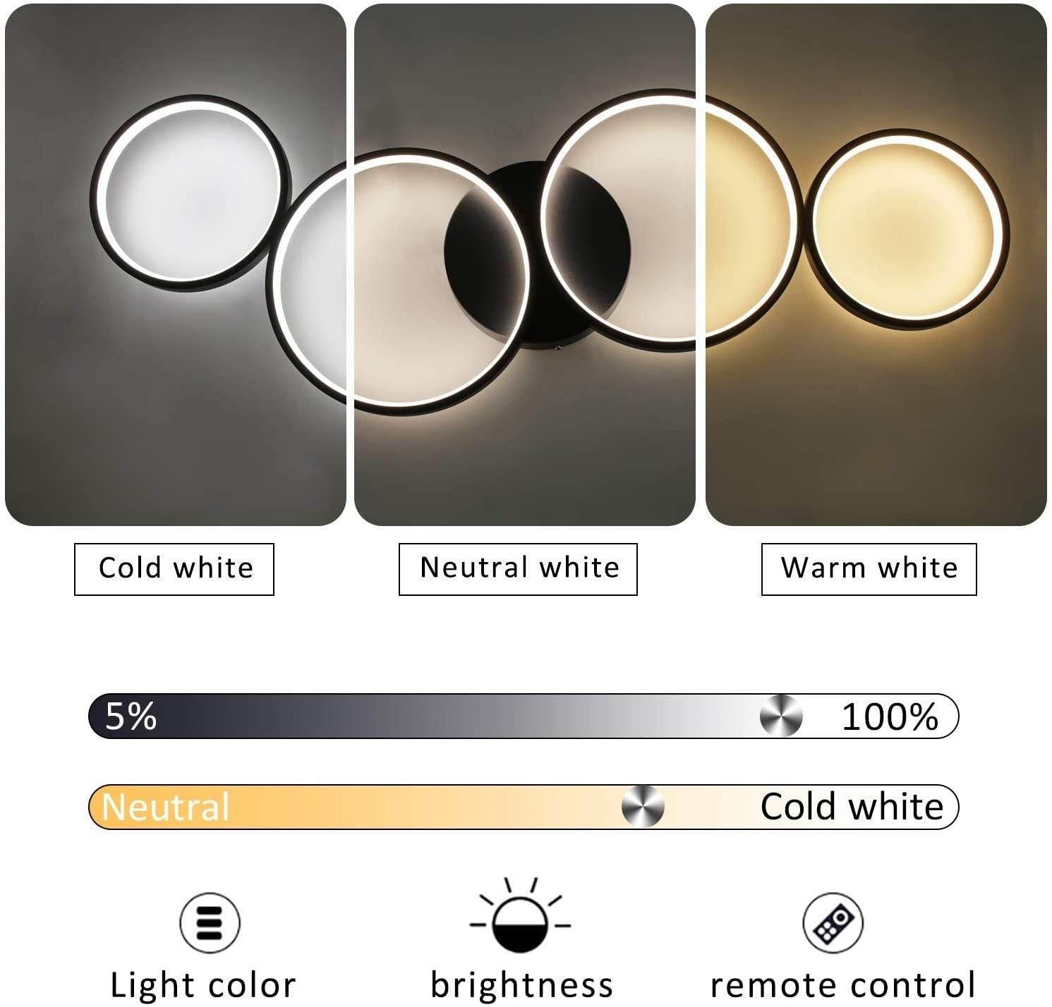 ZMH Lampada da soffitto LED moderna 4 anelli fiamma telecomando per soggiorno