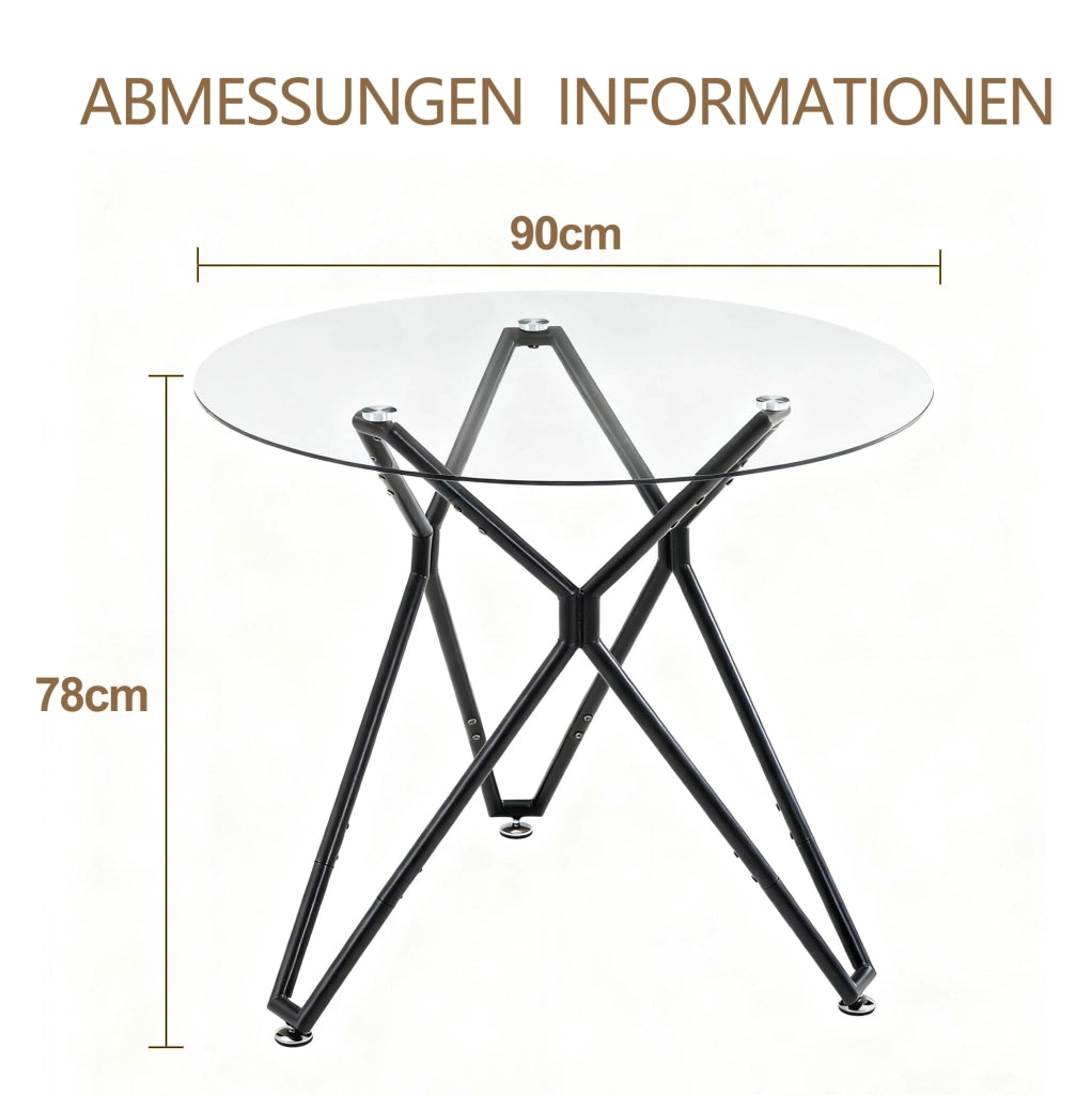 Tavolo da pranzo moderno in vetro temperato 90 cm; nero