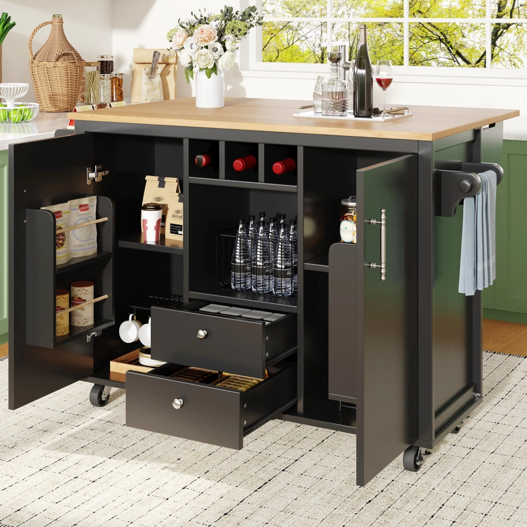 TAVOLO ISOLA CUCINA 137,9x73x92,2 cm Nero in MDF e Metallo pieghevole