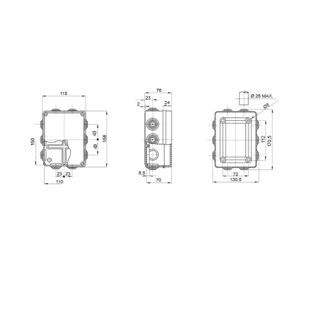 Scatole di derivazione gewiss serie 44 ce stagne in tecnopolimero ip55 *** dimensioni 150 x 110 x 70 millimetri, conf...