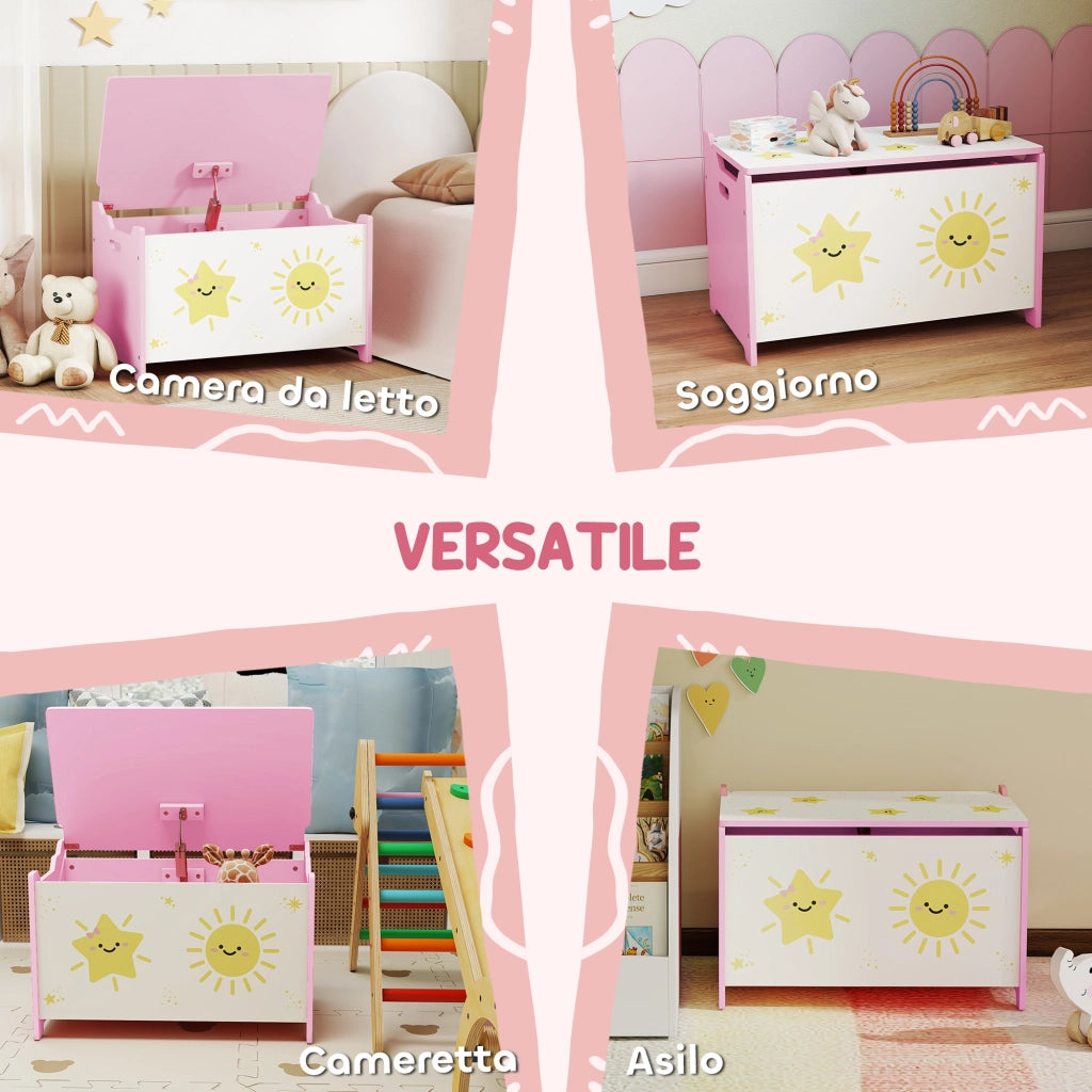 Baule Portagiochi con Coperchio per Bambini per Giocattoli e Vestiti. 60x37x39 cm. Rosa
