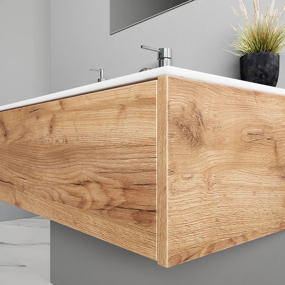 Mobile bagno sospeso 80cm un cassetto apertura push&pull rovere gransasso con lavabo | Galdor