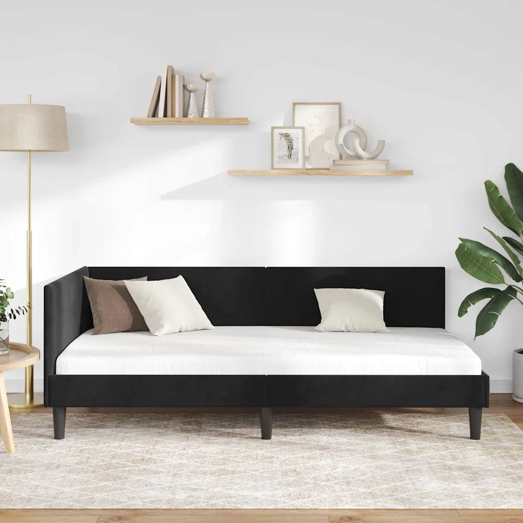 Cornice del letto ad angolo Nero 90 cm x 200 cm Velluto