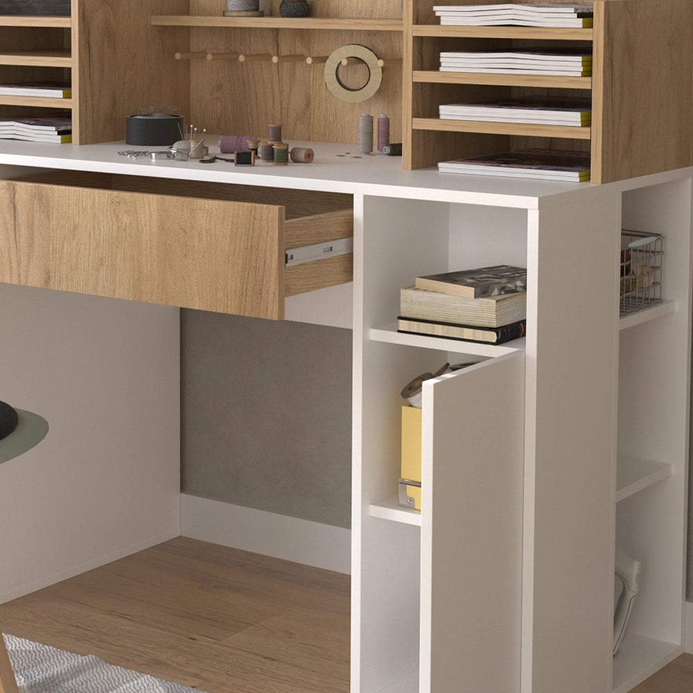 Vicco Scrivania con ripiani Bianco/Sonoma 126.8 x 50 cm XL con ripiani