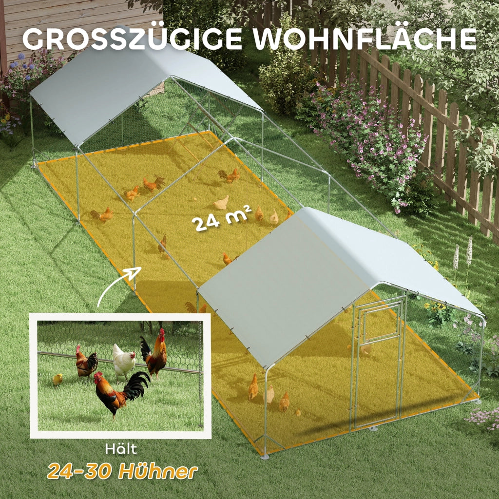 Pollaio per galline con recinto esterno, rete metallica e piano UV ¨C zephmum ¨C per 24-30 galline