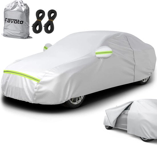 Autoafdekking completo, copertura totale, copertura per auto, per auto, impermeabile a polvere, impermeabile all'acqua, kit auto, inverno e estate, per auto di 450-495 cm, limousine morbida, colore argento, peso 2,95 kg