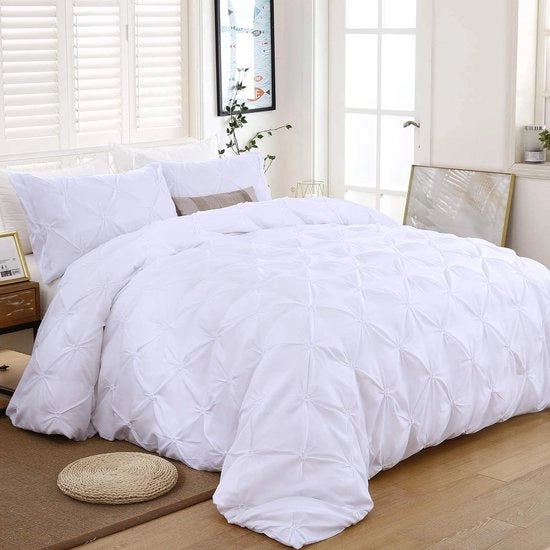Set di lenzuola da letto, 220 x 230 cm, set di lenzuola da letto, 3 pezzi, copertina da letto con chiusura a righello e 2 cuscini, 50 x 75 cm (bianco)