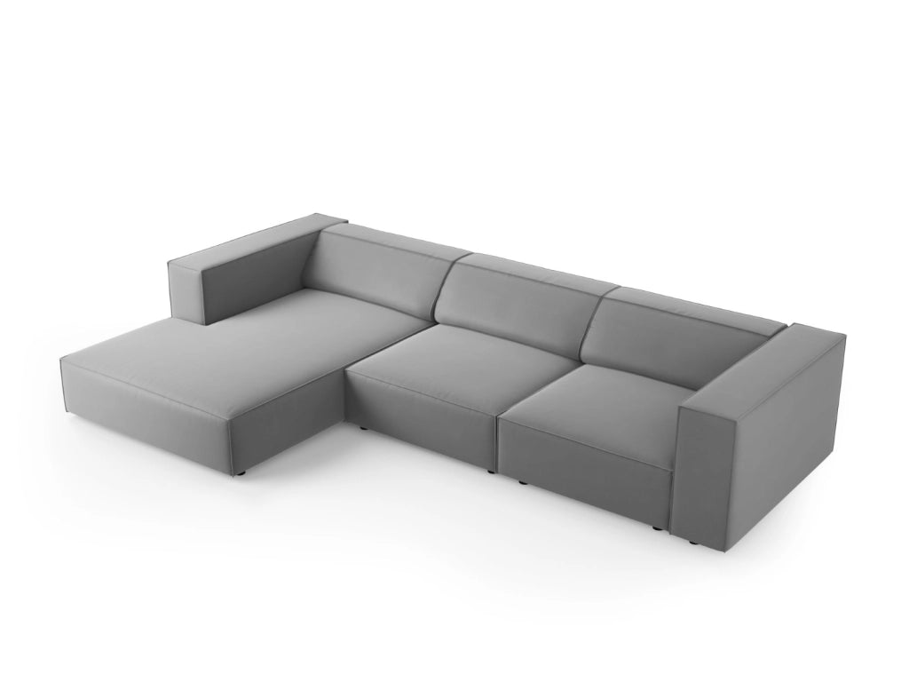 Cosmopolitan Design - Divano angolare sinistro "Arendal" 4 posti in velluto grigio chiaro 
