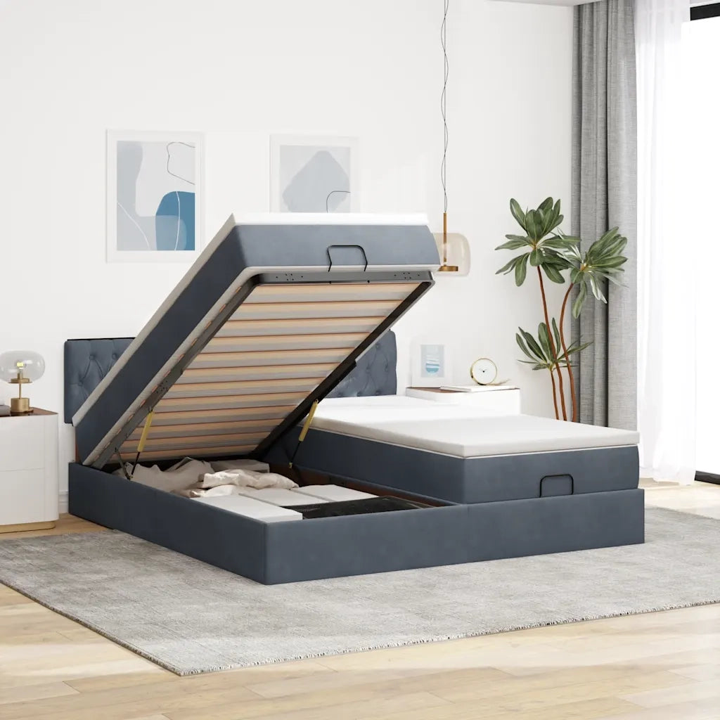 Struttura Letto Pouf con Materassi 160x200 cm in Velluto 3312087