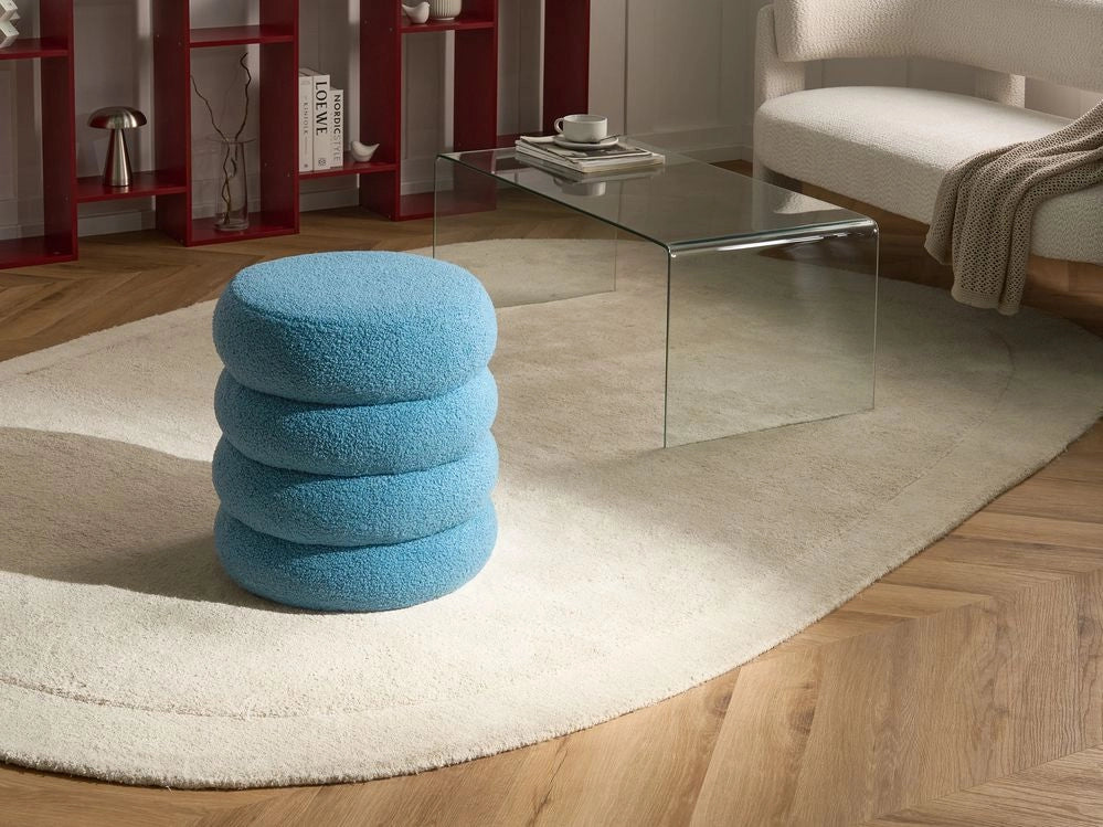 Poggiapiedi Blu Boucle Pouf rotondo Tappezzeria Glam Ottomane Mobili Soggiorno