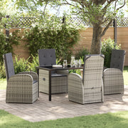 Set da pranzo da giardino a 5 pezzi con cuscini grigio in polyrattan