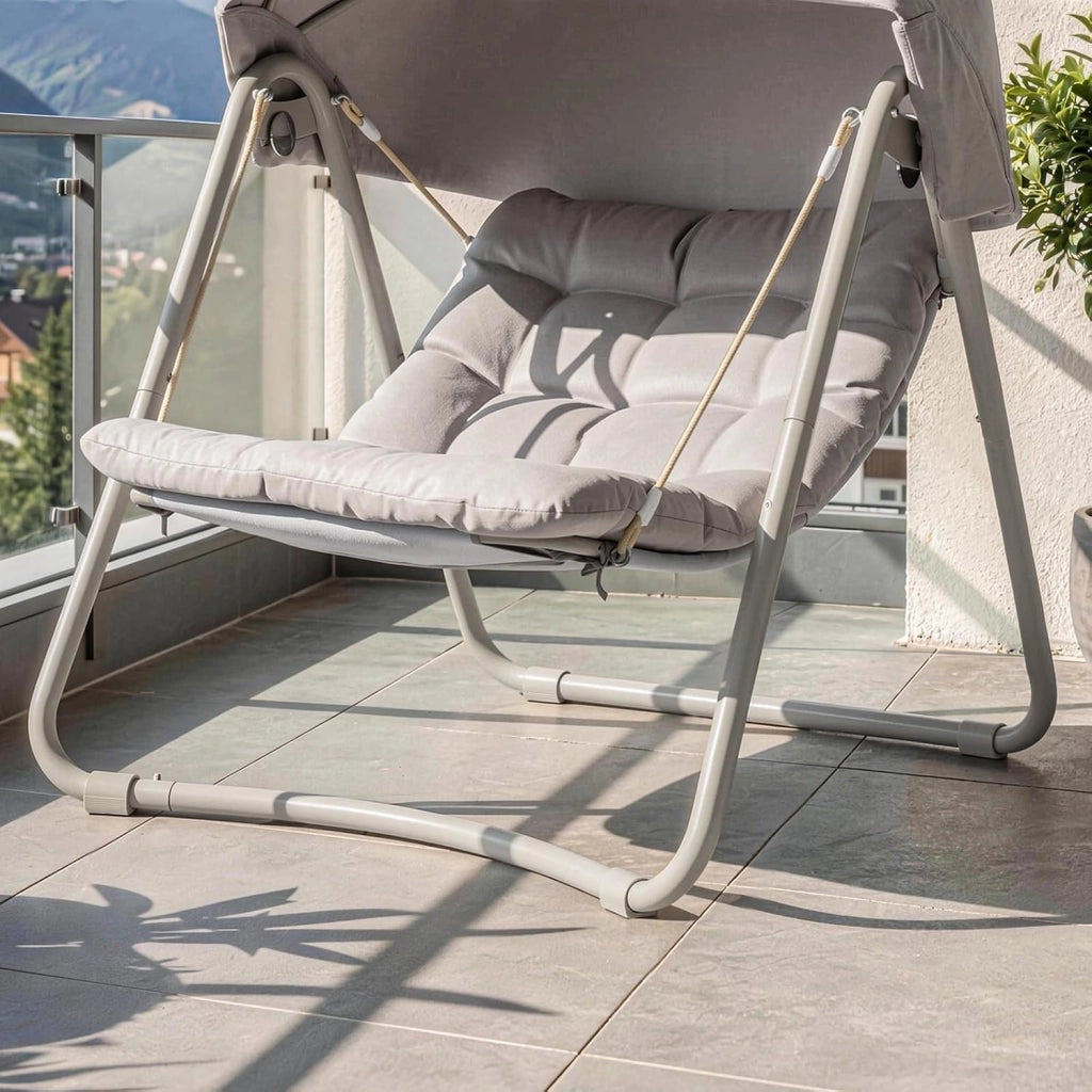 Dondolo da Giardino Poltrona Relax con Parasole Regolabile Amaca da Giardino Sedia a Dondolo per Esterni e Interni Poltrona Sospesa Beige 108x126x163 cm OGS62-MI